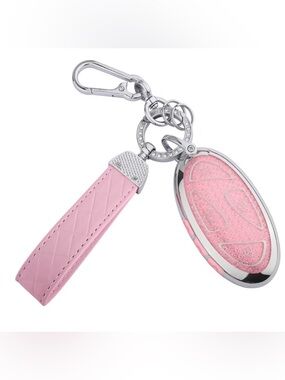 Key Fob Cover Hyundai Pink Leather Strap Keychain with Crystal Accents NWT